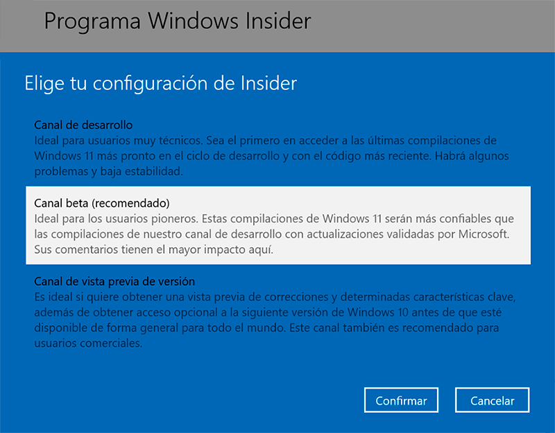 Canal beta de Windows 11